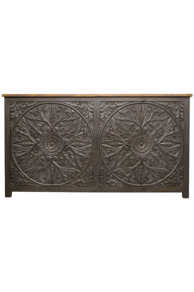 Marrakesch Orient & Mediterran Interior Sideboard Sideboard Faiza Holz Schwarz 190cm, Boho Orientalisch Vintage (1 St), Handarbeit von Marrakesch Orient & Mediterran Interior