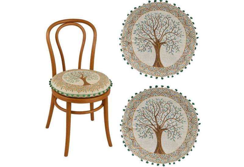 Marrakesch Orient & Mediterran Interior Stuhlkissen 2er Set Rundes Stuhlkissen Guansha Braun Baum des Lebens Ø40x6cm von Marrakesch Orient & Mediterran Interior