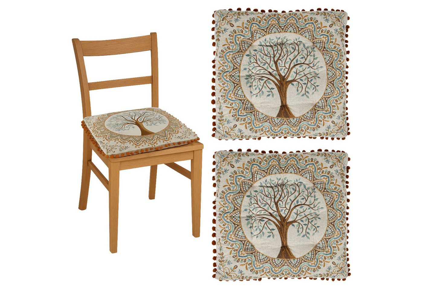 Marrakesch Orient & Mediterran Interior Stuhlkissen Stuhlkissen Set 2er Guansha Braun 40x40x6cm, Boho Baum des Lebens von Marrakesch Orient & Mediterran Interior