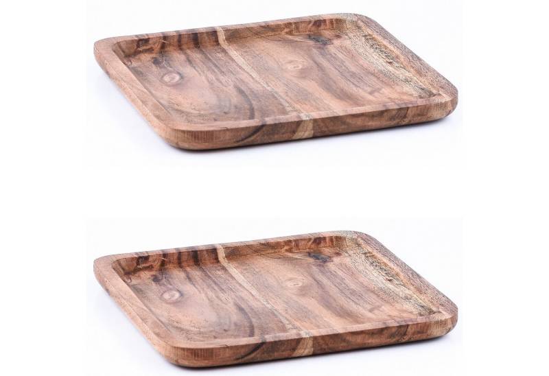 Marrakesch Orient & Mediterran Interior Tablett 2er Set Akazienholz Serviertablett Servierbrett Anea 20x20 cm, 2er Set Anea 20x20 cm, Handarbeit von Marrakesch Orient & Mediterran Interior