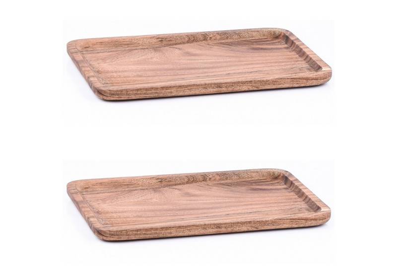 Marrakesch Orient & Mediterran Interior Tablett 2er Set Akazienholz Serviertablett Servierbrett Anea 30x20cm, 2er Set Anea 30x20cm, Handarbeit von Marrakesch Orient & Mediterran Interior