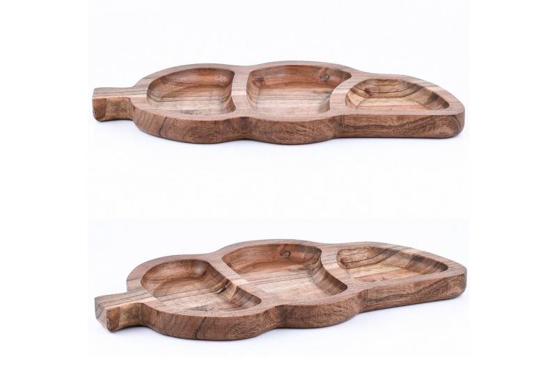 Marrakesch Orient & Mediterran Interior Tablett 2er Set Akazienholz Blatt Serviertablett Nussschale Leaf 35x15 cm, 2er Set Leaf 35x15 cm, Handarbeit von Marrakesch Orient & Mediterran Interior