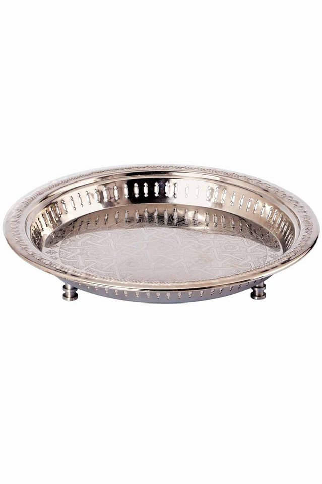 Marrakesch Orient & Mediterran Interior Dekotablett Orientalisches Tablett Serviertablett Juman 40cm Silber, Handarbeit von Marrakesch Orient & Mediterran Interior