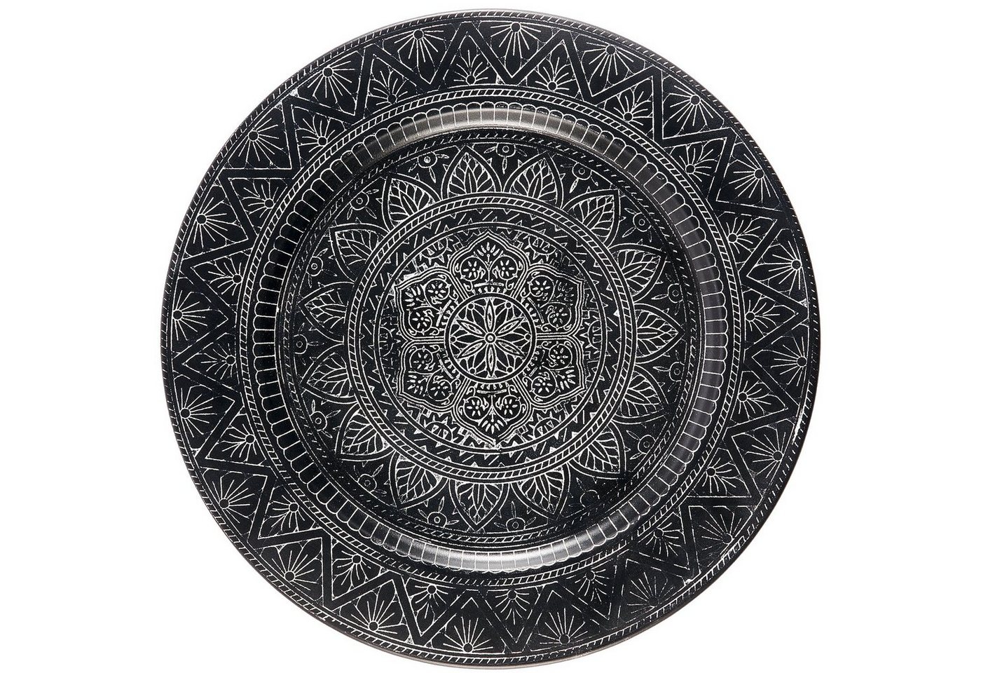Marrakesch Orient & Mediterran Interior Tablett Orientalisches rundes Tablett aus Metall Manar 35cm, Handarbeit von Marrakesch Orient & Mediterran Interior