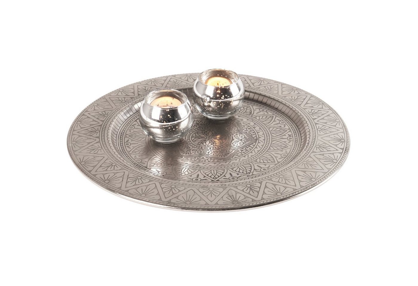 Marrakesch Orient & Mediterran Interior Tablett Orientalisches rundes Tablett aus Metall Manar 35cm, Handarbeit von Marrakesch Orient & Mediterran Interior