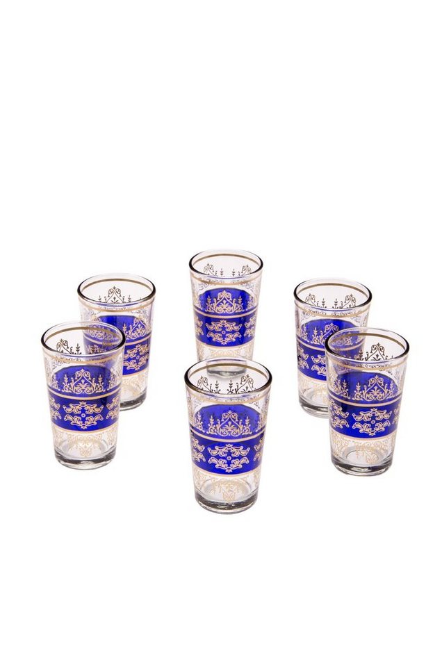 Marrakesch Orient & Mediterran Interior Teeglas Orientalische verzierte Teegläser Set 6 Gläser Marrakesch, Marokkanische Tee Gläser 6 Farben Deko orientalisch, 6 x Orientalisches Marokkanisches Teeglas verziert, Handarbeit von Marrakesch Orient & Mediterran Interior