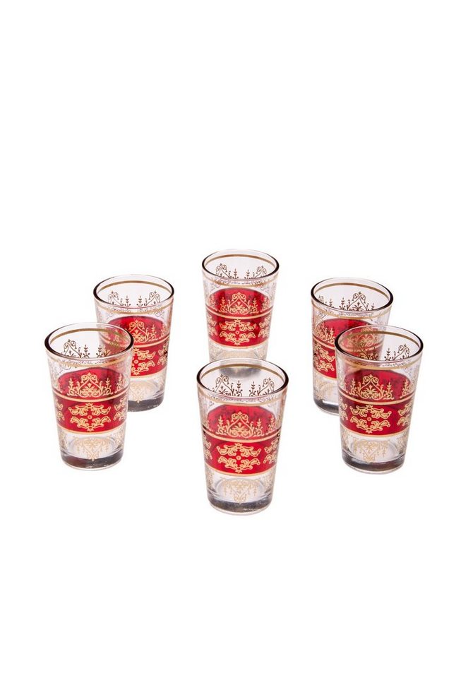 Marrakesch Orient & Mediterran Interior Teeglas Orientalische verzierte Teegläser Set 6 Gläser Marrakesch, Marokkanische Tee Gläser 6 Farben Deko orientalisch, 6 x Orientalisches Marokkanisches Teeglas verziert, Handarbeit von Marrakesch Orient & Mediterran Interior