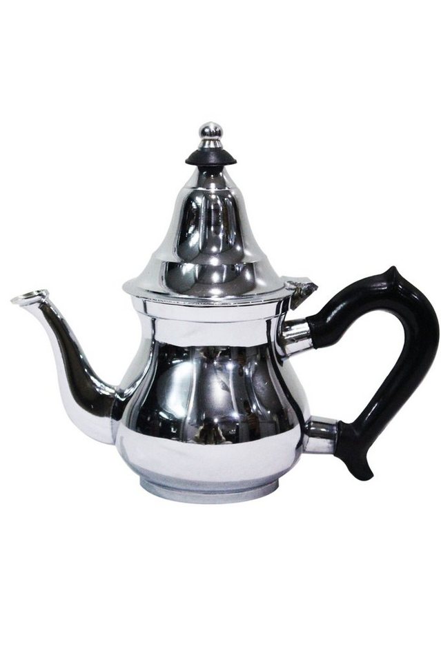 Marrakesch Orient & Mediterran Interior Teekanne Marokkanische Teekanne aus Messing Baran Silberfarbig mit Sieb und Kunststoffgriff, Orientalische Kanne mit Deckel, Traditionelle Messingteekanne, 1,6 l, Handarbeit von Marrakesch Orient & Mediterran Interior