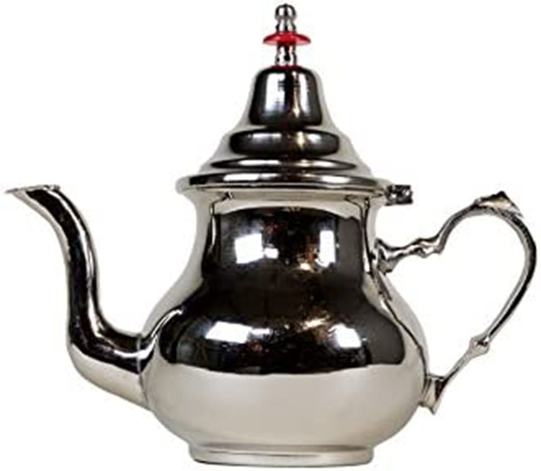 Marrakesch Orient & Mediterran Interior Teekanne Marokkanische Teekanne aus Messing mit Sieb, Orientalische Kanne Schlicht silberfarbig mit Deckel, verschiedene Größen, 0,4 l, Handarbeit von Marrakesch Orient & Mediterran Interior