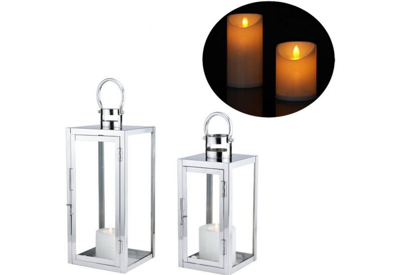 Marrakesch Orient & Mediterran Interior Teelichthalter 2er Set LED Skandi Design Balkon Windlicht Gartenlaterne Marra Silber, Handarbeit von Marrakesch Orient & Mediterran Interior