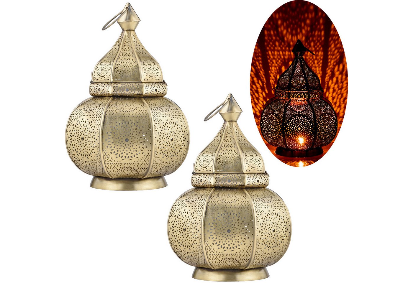 Marrakesch Orient & Mediterran Interior Teelichthalter 2er Set Orientalische Laterne Leuchte Tischlampe Lamisa Gold (2 St), Handarbeit von Marrakesch Orient & Mediterran Interior