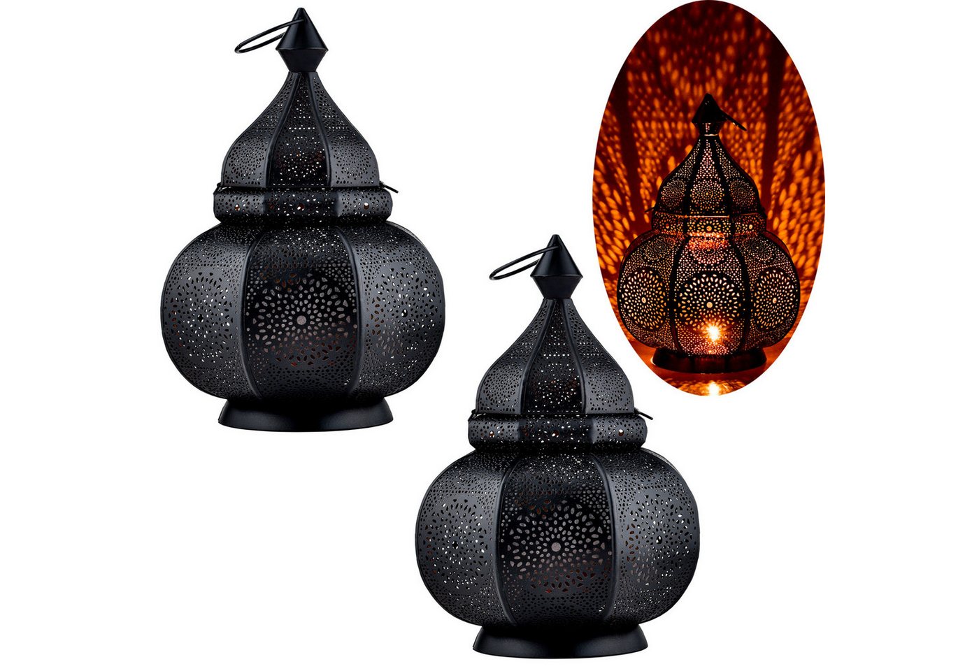 Marrakesch Orient & Mediterran Interior Teelichthalter 2er Set Orientalische Laterne Leuchte Tischlampe Lamisa Schwarz (2 St), Handarbeit von Marrakesch Orient & Mediterran Interior