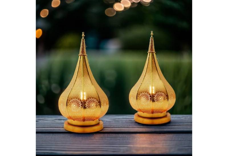 Marrakesch Orient & Mediterran Interior Teelichthalter 2er Set Orientalische Laterne Windlicht Garten Deko Ezana gold (2 St), Handarbeit von Marrakesch Orient & Mediterran Interior