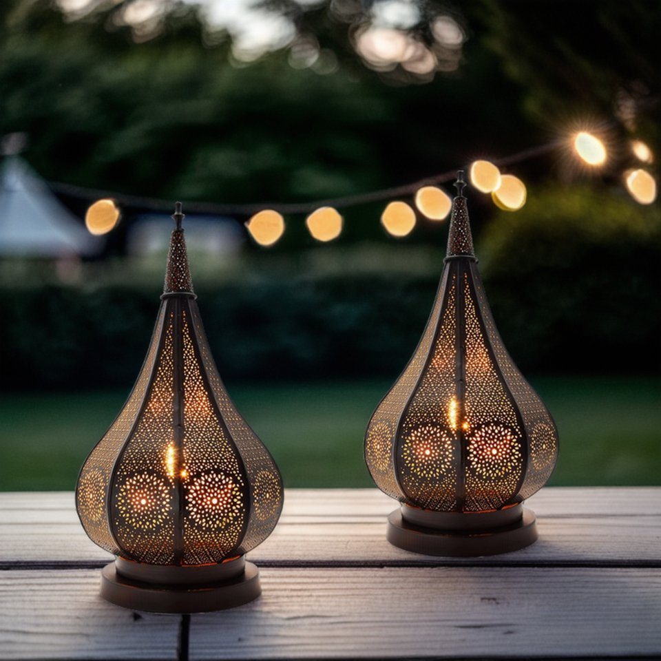 Marrakesch Orient & Mediterran Interior Teelichthalter 2er Set Orientalische Laterne Windlicht Garten Deko Ezana schwarz (2 St), Handarbeit von Marrakesch Orient & Mediterran Interior
