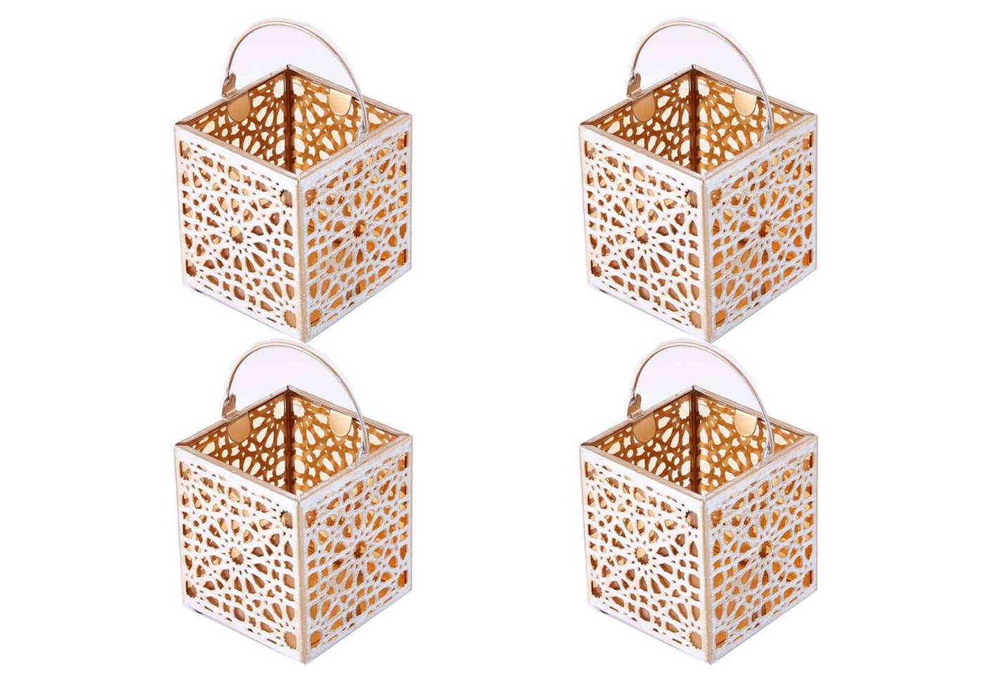 Marrakesch Orient & Mediterran Interior Teelichthalter 4er Set Teelichthalter 10cm Weiss aus Metall & Glas Windlicht Assa (4 St), Handarbeit von Marrakesch Orient & Mediterran Interior