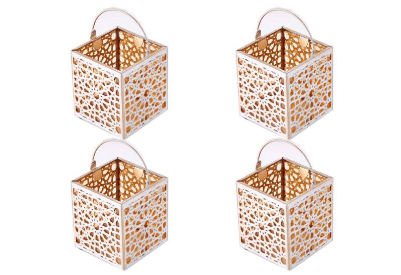 Marrakesch Orient & Mediterran Interior Teelichthalter 4er Set Teelichthalter 10cm Weiss aus Metall & Glas Windlicht Assa (4 St), Handarbeit von Marrakesch Orient & Mediterran Interior