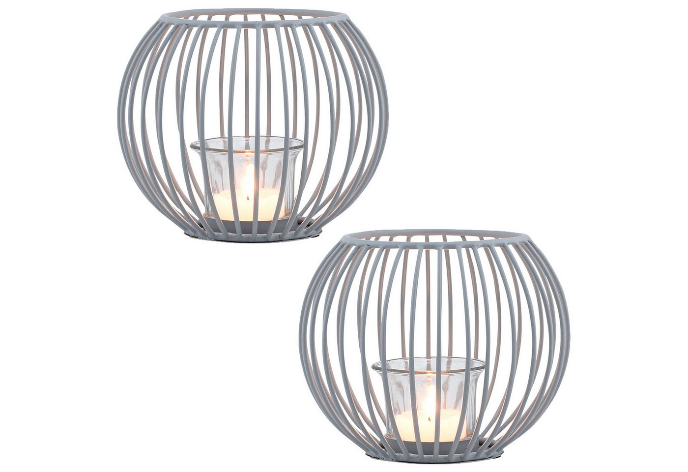 Marrakesch Orient & Mediterran Interior Teelichthalter 2er Set Skandinavische Deko Windlicht Teelichthalter Kerzenhalter Grau (2 St), Handarbeit von Marrakesch Orient & Mediterran Interior