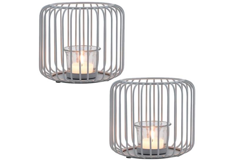 Marrakesch Orient & Mediterran Interior Teelichthalter 2er Set Skandinavische Deko Windlichter Teelichthalter Grau Gross (2 St), Handarbeit von Marrakesch Orient & Mediterran Interior