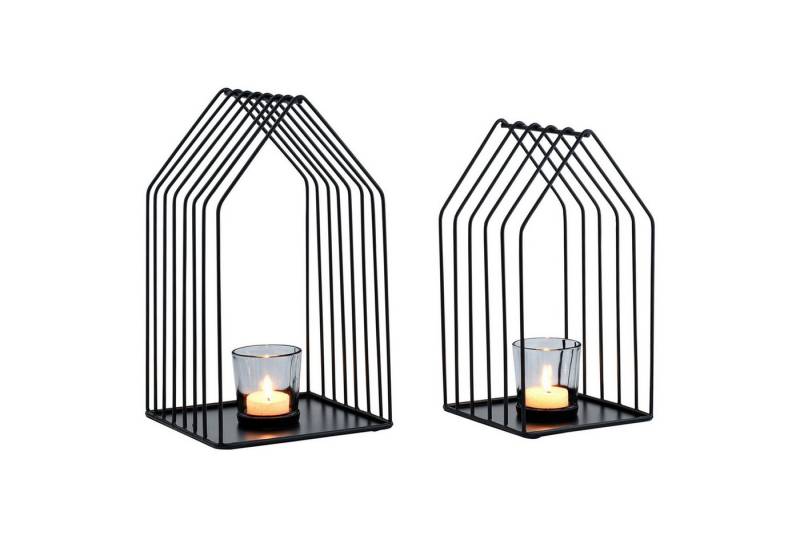 Marrakesch Orient & Mediterran Interior Teelichthalter 2er Set Skandinavische Deko Windlicht Teelichthalter Carlon Schwarz, Teelichthalter mit Glaseinsatz von Marrakesch Orient & Mediterran Interior