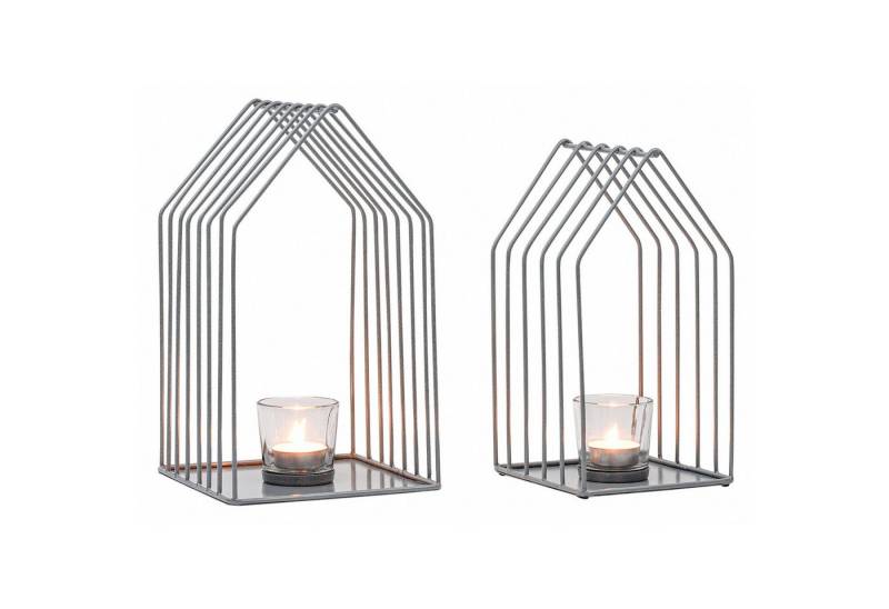 Marrakesch Orient & Mediterran Interior Teelichthalter 2er Set Skandinavische Deko Windlicht Teelichthalter Carlon Grau, Teelichthalter mit Glaseinsatz von Marrakesch Orient & Mediterran Interior