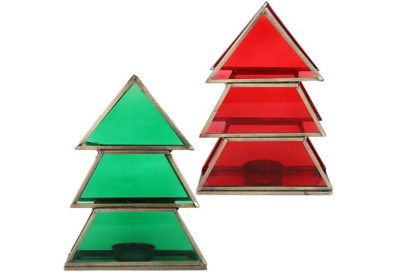 Marrakesch Orient & Mediterran Interior Teelichthalter 2er Set Teelichthalter Christbaum 17cm Grün und Rot aus Glas als Finse (2 St), Handarbeit von Marrakesch Orient & Mediterran Interior