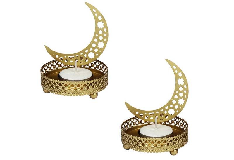 Marrakesch Orient & Mediterran Interior Teelichthalter 2er Set Teelichthalter Mond 8cm Gold aus Metall Ramadan, Handarbeit von Marrakesch Orient & Mediterran Interior