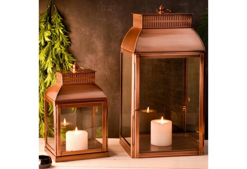Marrakesch Orient & Mediterran Interior Teelichthalter 2er Set Vintage Balkong Garten Windlicht Gartenlaterne Smilia Kupfer, Handarbeit von Marrakesch Orient & Mediterran Interior