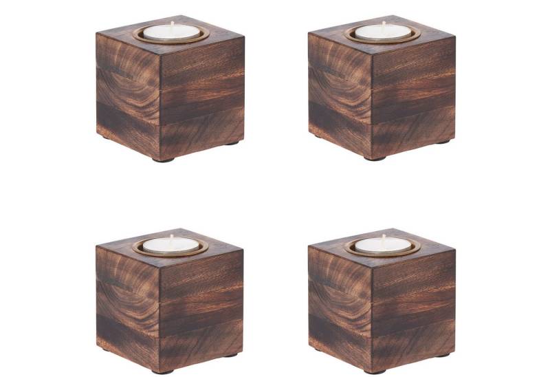 Marrakesch Orient & Mediterran Interior Teelichthalter 4er Set Holz Teelichthalter als Tischdeko Massivo Dunkelbraun, Handarbeit von Marrakesch Orient & Mediterran Interior