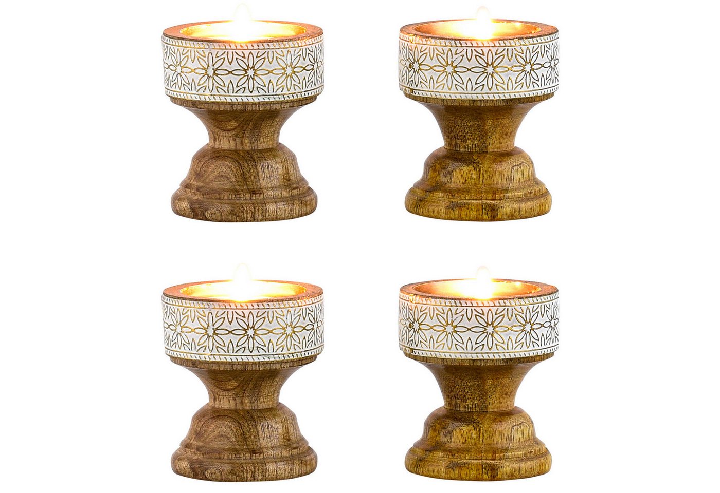 Marrakesch Orient & Mediterran Interior Kerzenständer 4er Set Boho Deko Teelichthalter Kerzenständer aus Holz Hamida, Handarbeit Marrakesch Orient & Mediterran Interior Kerzenständer 4er Set Boho Deko Teelichthalter Kerzenständer aus Holz Hamida, Handarbeit von Marrakesch Orient & Mediterran Interior