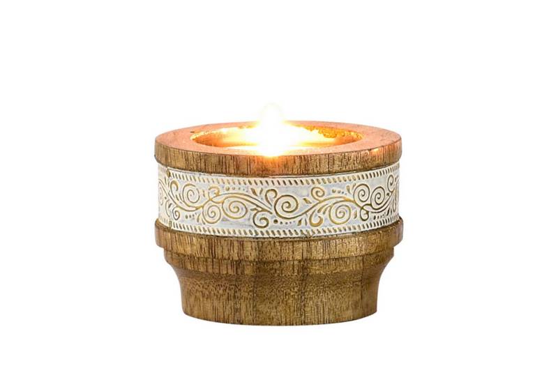 Marrakesch Orient & Mediterran Interior Kerzenständer Boho Deko Teelichthalter Kerzenständer aus Holz Hannan, Handarbeit von Marrakesch Orient & Mediterran Interior