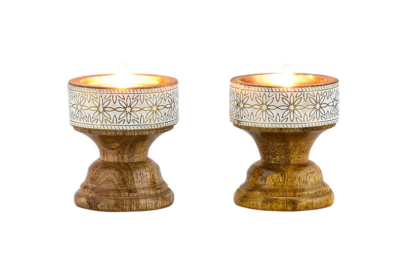 Marrakesch Orient & Mediterran Interior Kerzenständer 2er Set Boho Deko Teelichthalter Kerzenständer aus Holz Hamida, Handarbeit Marrakesch Orient & Mediterran Interior Kerzenständer 2er Set Boho Deko Teelichthalter Kerzenständer aus Holz Hamida, Handarbeit von Marrakesch Orient & Mediterran Interior