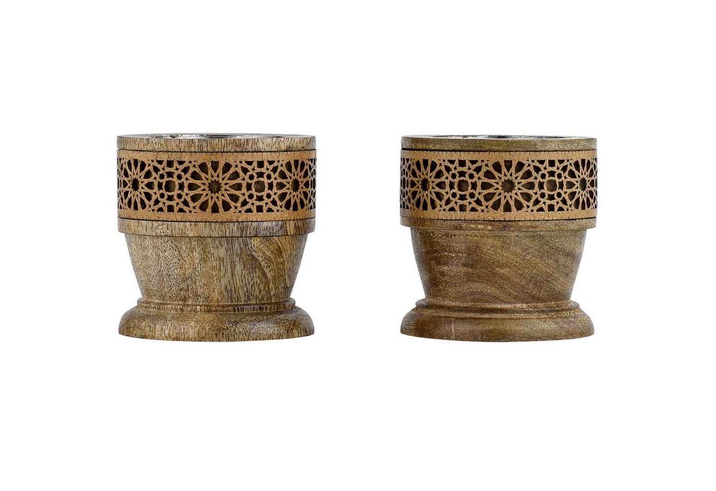 Marrakesch Orient & Mediterran Interior Teelichthalter 2er Set Orientalische Deko Teelichthalter Kerzenständer aus Holz Ghada (2 St), Handarbeit von Marrakesch Orient & Mediterran Interior