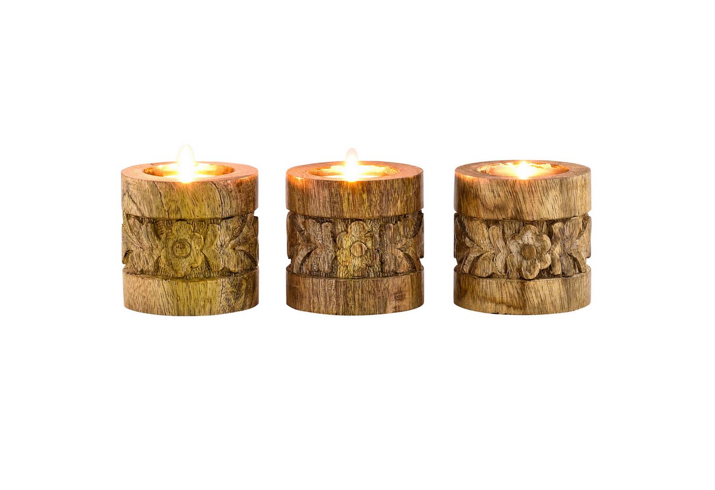 Marrakesch Orient & Mediterran Interior Teelichthalter 3er Set Orientalische Deko Teelichthalter Kerzenständer aus Holz Luja (3 St), Handarbeit von Marrakesch Orient & Mediterran Interior