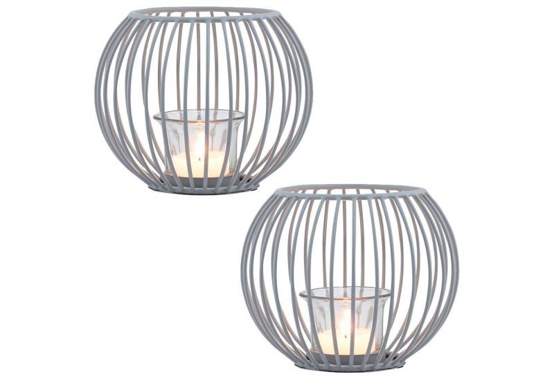 Marrakesch Orient & Mediterran Interior Teelichthalter 2er Set Deko Windlicht Teelichthalter Kerzenhalter Spectro Grau Klein, Handarbeit von Marrakesch Orient & Mediterran Interior