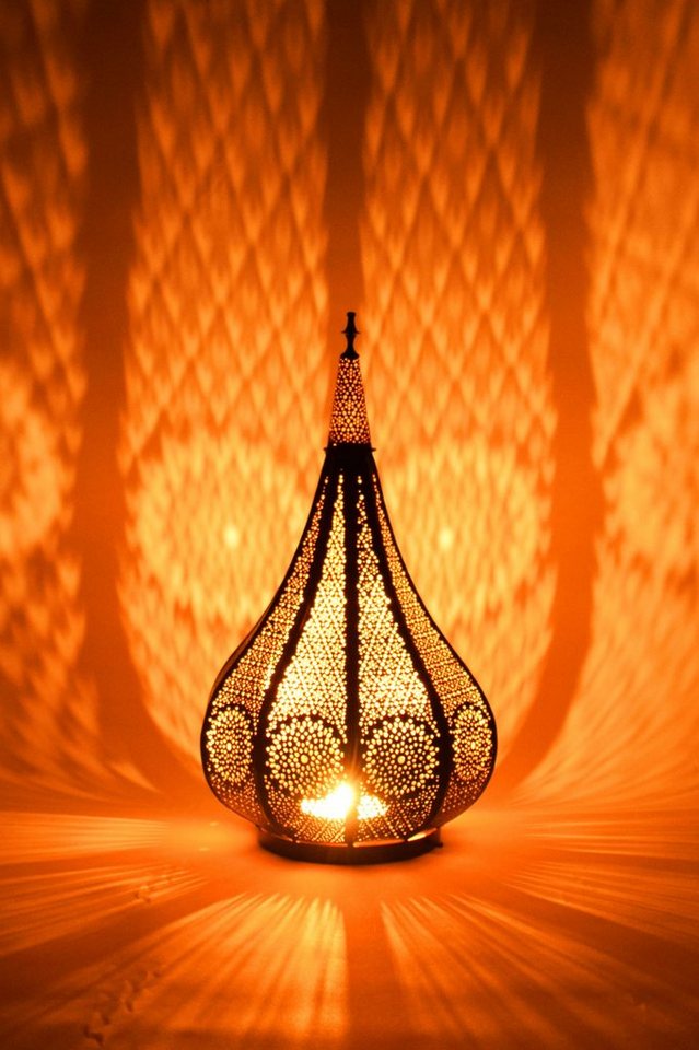Marrakesch Orient & Mediterran Interior Teelichthalter Orientalische Laterne Windlicht Garten Deko Ezana schwarz (1 St), Handarbeit von Marrakesch Orient & Mediterran Interior