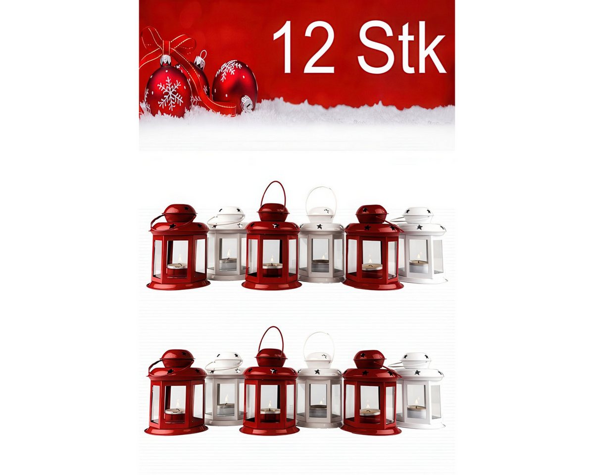 Marrakesch Orient & Mediterran Interior Teelichthalter Weihnachtslaterne Windlicht Laterne Kerzenhalter 12er Set - Rot & Weiß, Handarbeit von Marrakesch Orient & Mediterran Interior