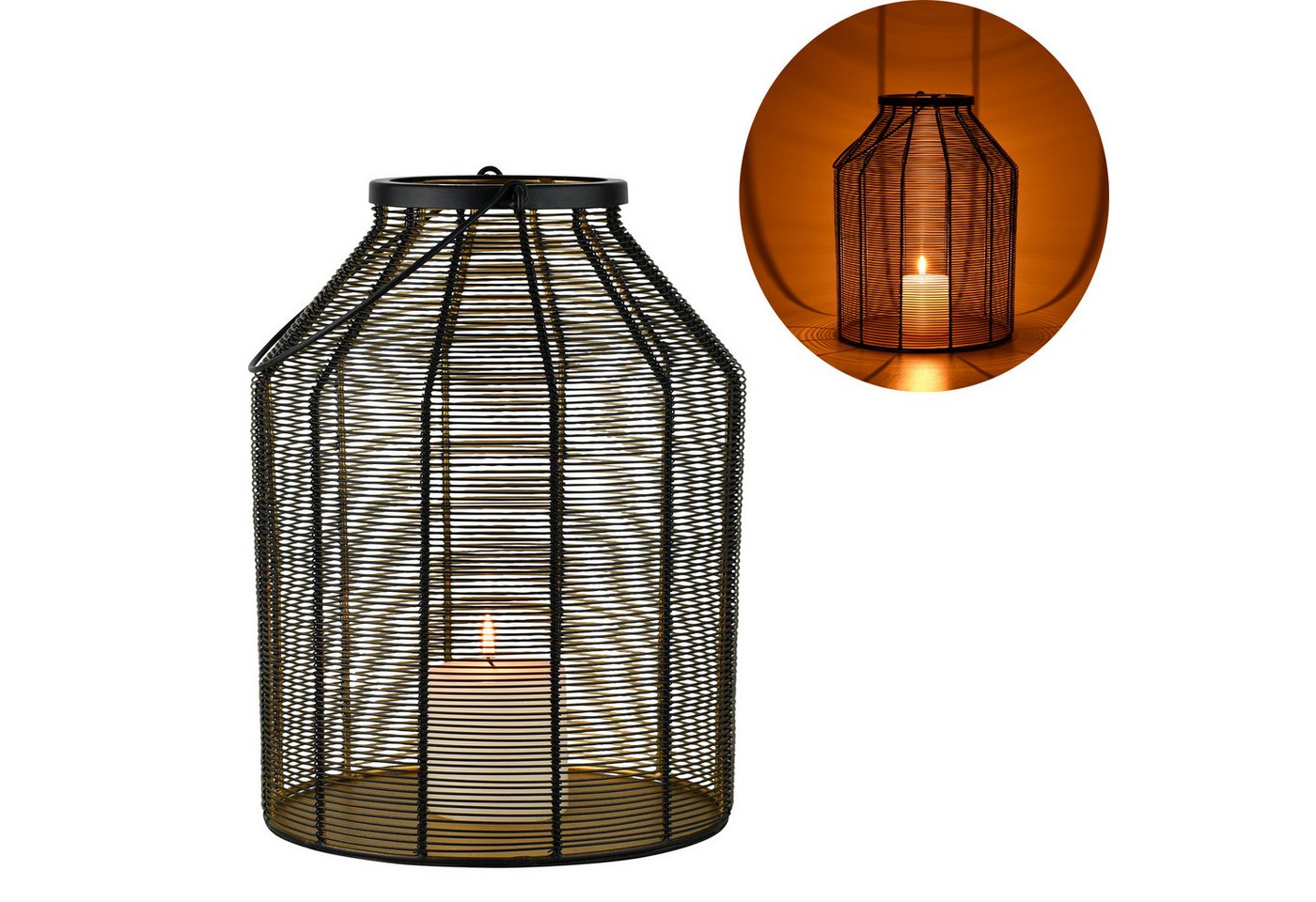 Marrakesch Orient & Mediterran Interior Teelichthalter Windlicht Caecilia 33cm, Schwarze Metalllaterne im Gitterdesign, Handarbeit von Marrakesch Orient & Mediterran Interior