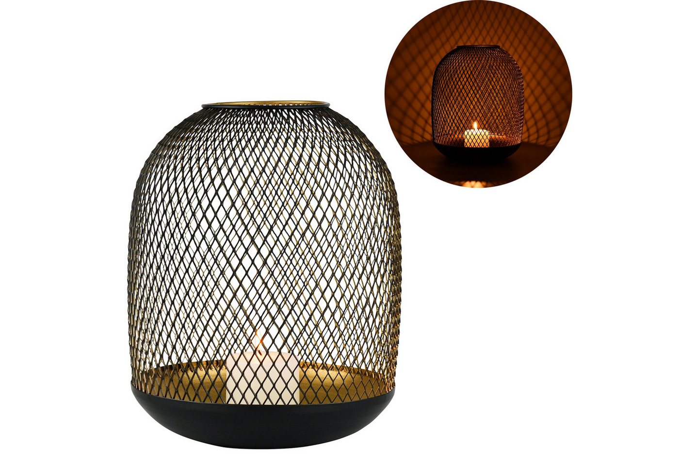 Marrakesch Orient & Mediterran Interior Teelichthalter Windlicht Caedmon 33cm, Metalllaterne schwarz-gold im Netzdesign, Handarbeit von Marrakesch Orient & Mediterran Interior