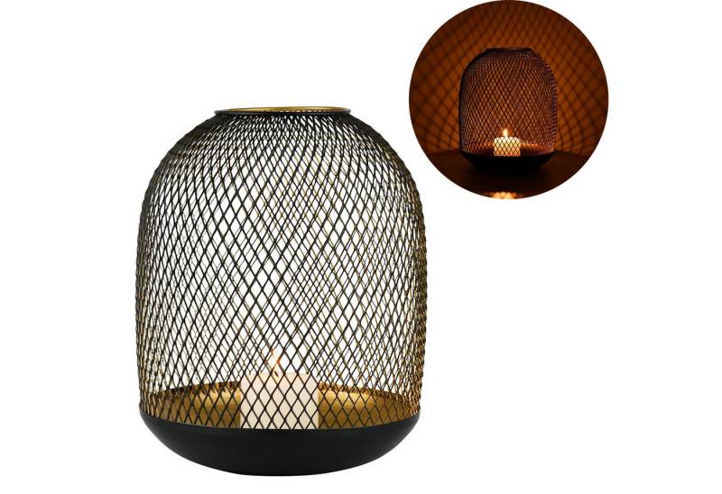 Marrakesch Orient & Mediterran Interior Teelichthalter Windlicht Caedmon 33cm, Metalllaterne schwarz-gold im Netzdesign, Handarbeit von Marrakesch Orient & Mediterran Interior