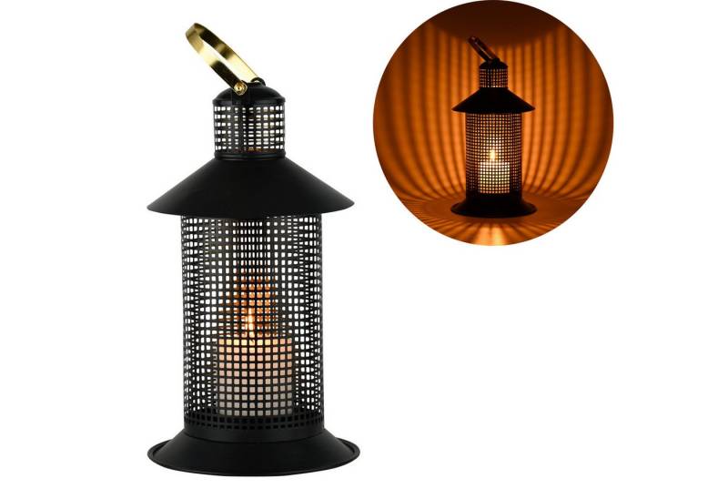 Marrakesch Orient & Mediterran Interior Teelichthalter Windlicht Caelan 34cm Schwarz Gold, Gartenlaterne aus Metall mit Griff, Handarbeit von Marrakesch Orient & Mediterran Interior