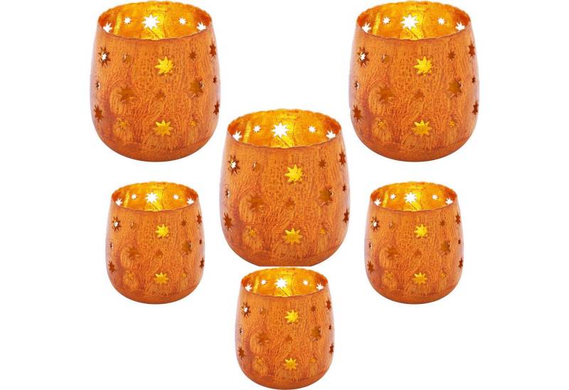 Marrakesch Orient & Mediterran Interior Teelichthalter 6er Set Orientalisches Gartendeko Windlicht Rost Javier (6 St), Handarbeit von Marrakesch Orient & Mediterran Interior