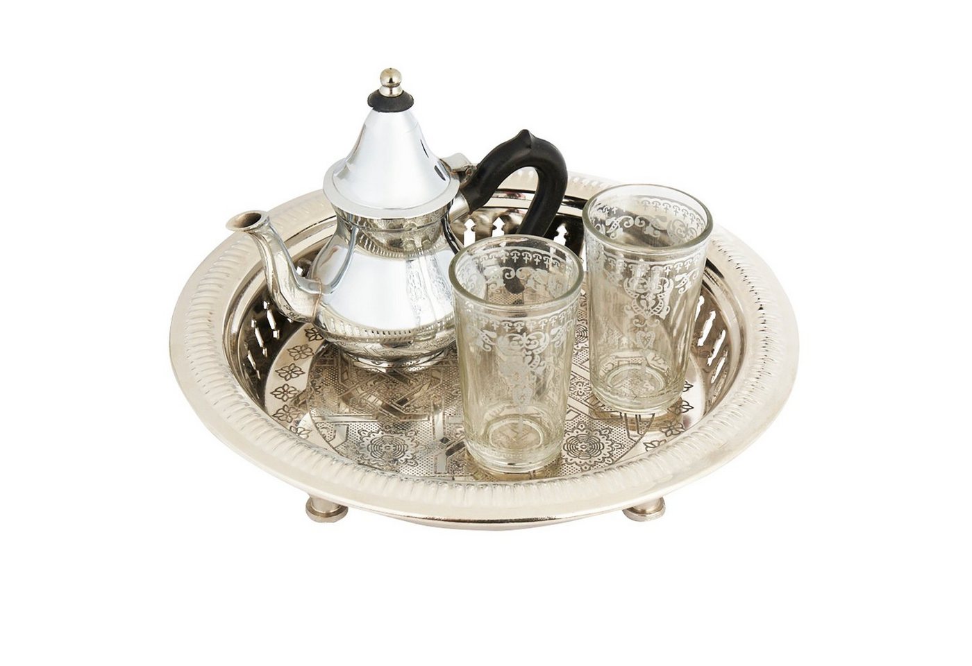 Marrakesch Orient & Mediterran Interior Teeservice Orient Tee Deko Set Geschenkset Tablett Teekanne Teegläser, 2 Personen, Handarbeit von Marrakesch Orient & Mediterran Interior