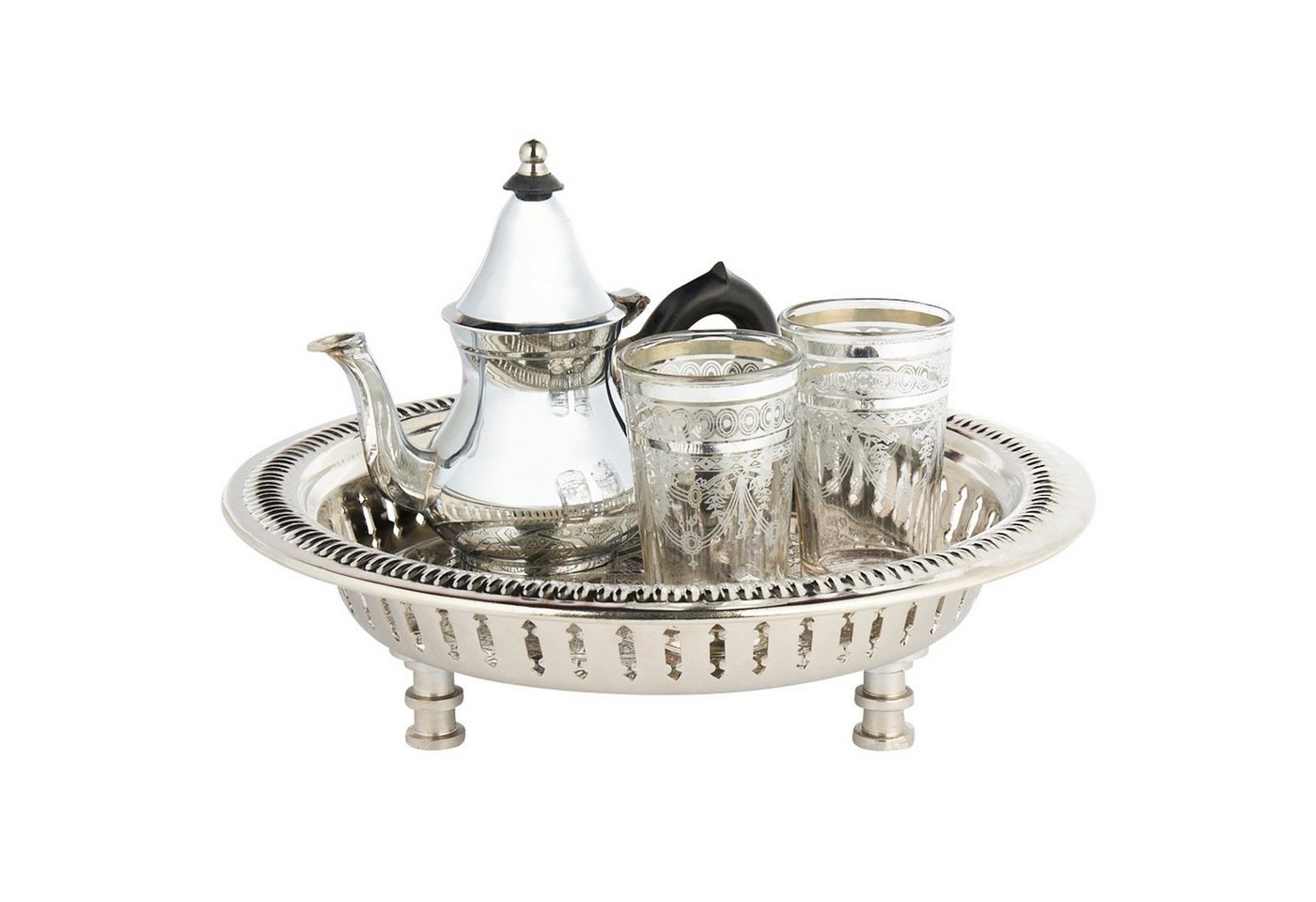 Marrakesch Orient & Mediterran Interior Teeservice Orient Tee Deko Set Geschenkset Tablett Teekanne Teegläser, 2 Personen, Handarbeit von Marrakesch Orient & Mediterran Interior