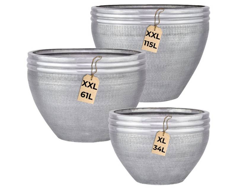 Marrakesch Orient & Mediterran Interior Übertopf 3er Set Blumentöpfe Calvino Silber - Aluminium Blumentopf modern, Handarbeit von Marrakesch Orient & Mediterran Interior
