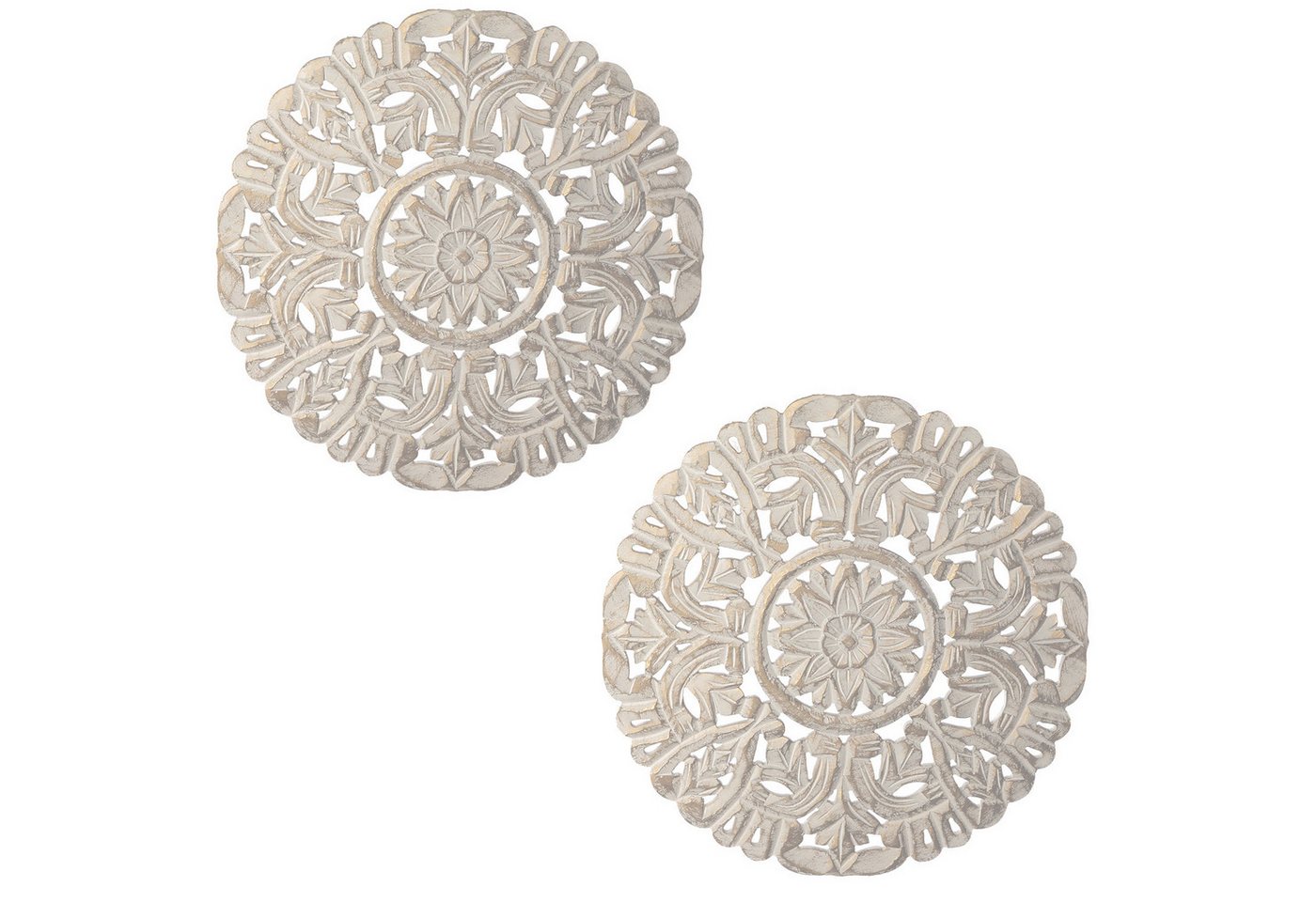 Marrakesch Orient & Mediterran Interior Wanddekoobjekt 2er Set Vintage Wandbild Wanddeko aus Holz Abasin Weiss Antik 40cm (2 St), Handarbeit von Marrakesch Orient & Mediterran Interior