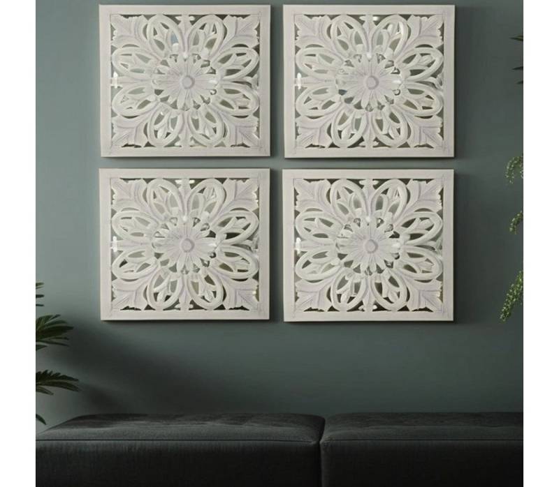 Marrakesch Orient & Mediterran Interior Wanddekoobjekt 4er Set Vintage Wanddeko Holzbild Wandbild aus Holz Adarsch Deko 40cm (4 St), Handarbeit von Marrakesch Orient & Mediterran Interior