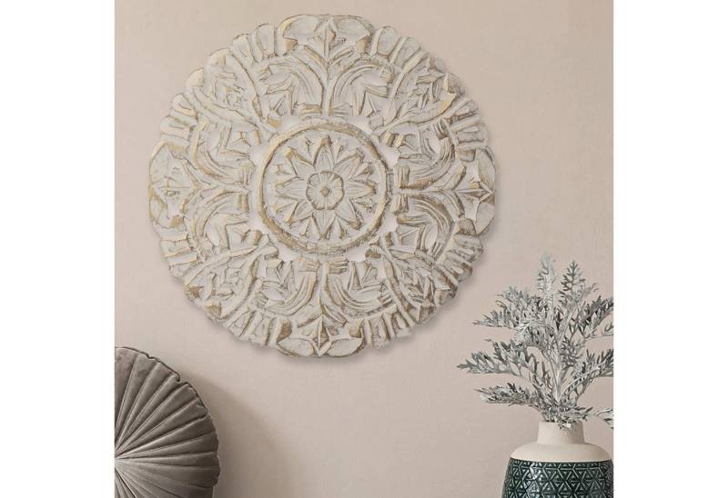 Marrakesch Orient & Mediterran Interior Wanddekoobjekt Vintage Deko Wandbild Wanddeko aus Holz Abasin Weiss Antik 40cm (1 St), Handarbeit von Marrakesch Orient & Mediterran Interior