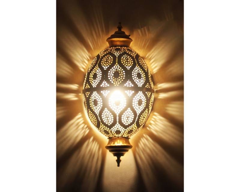 Marrakesch Orient & Mediterran Interior Wandleuchte Wandlampe Afzal Metall Goldantik Marokkanisch, H 47cm Handarbeit von Marrakesch Orient & Mediterran Interior