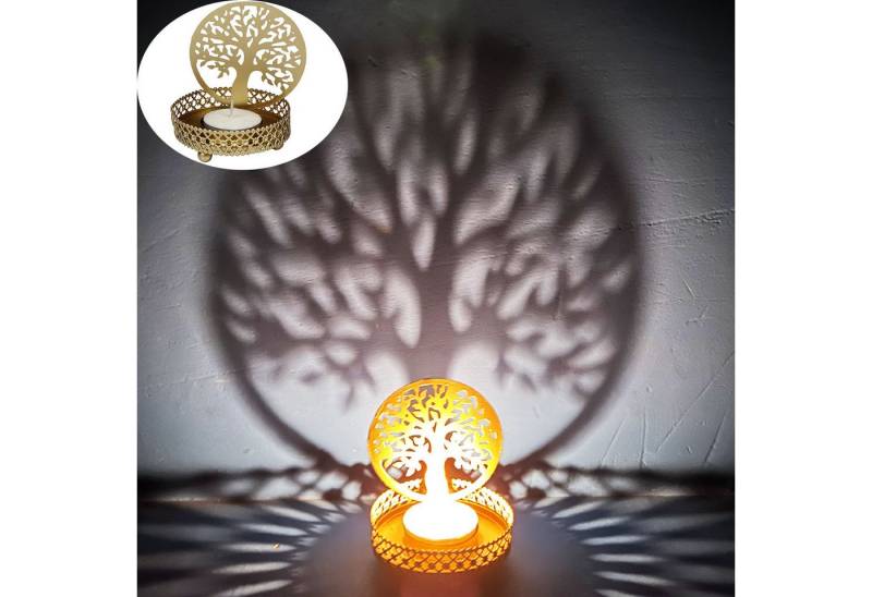 Marrakesch Orient & Mediterran Interior Teelichthalter Teelichthalter Dentro 8cm Gold aus Metall Baum des Lebens, Handarbeit von Marrakesch Orient & Mediterran Interior