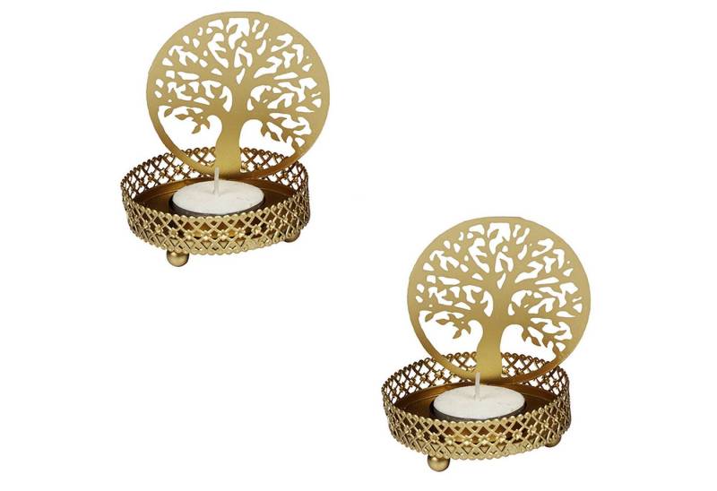 Marrakesch Orient & Mediterran Interior Teelichthalter 2er Set Teelichthalter Dentro 8cm Gold aus Metall Baum des Lebens, Handarbeit Marrakesch Orient & Mediterran Interior Teelichthalter 2er Set Teelichthalter Dentro 8cm Gold aus Metall Baum des Lebens, Handarbeit von Marrakesch Orient & Mediterran Interior
